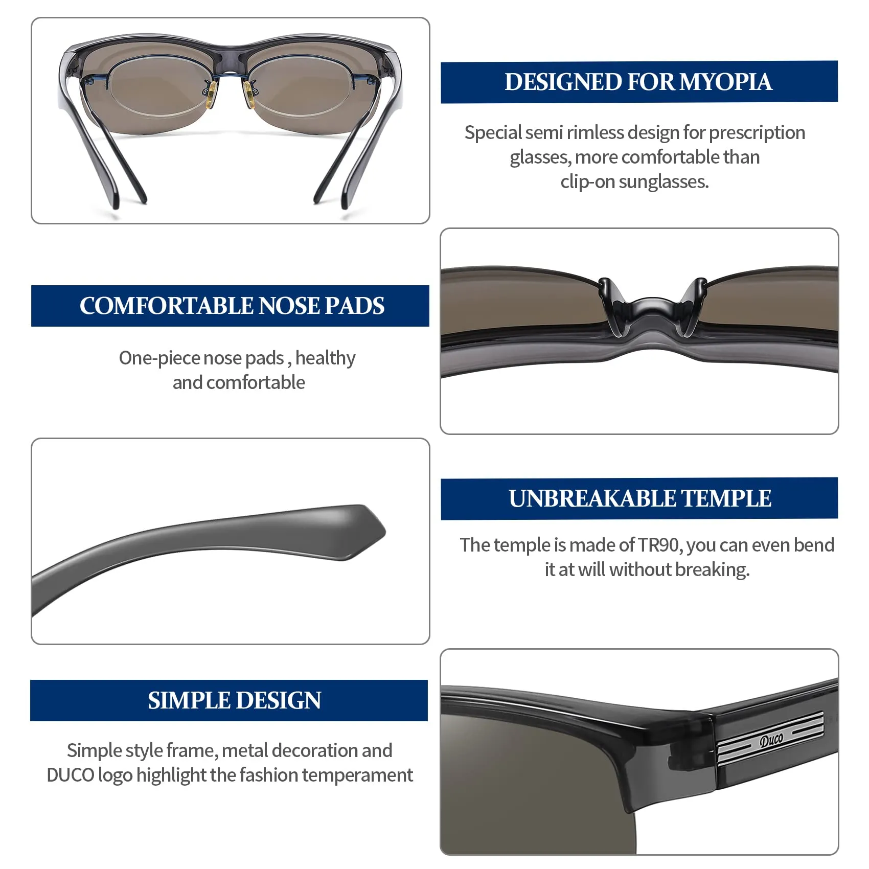 DUCO Fit Over Glasses Unisex Wraparound Glasses Polarized Sunglasses 8960