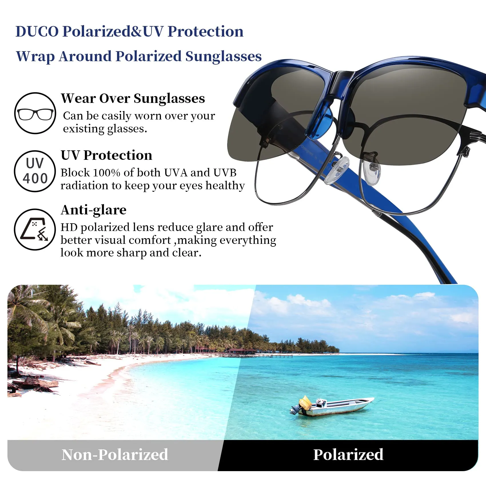 DUCO Fit Over Glasses Unisex Wraparound Glasses Polarized Sunglasses 8960