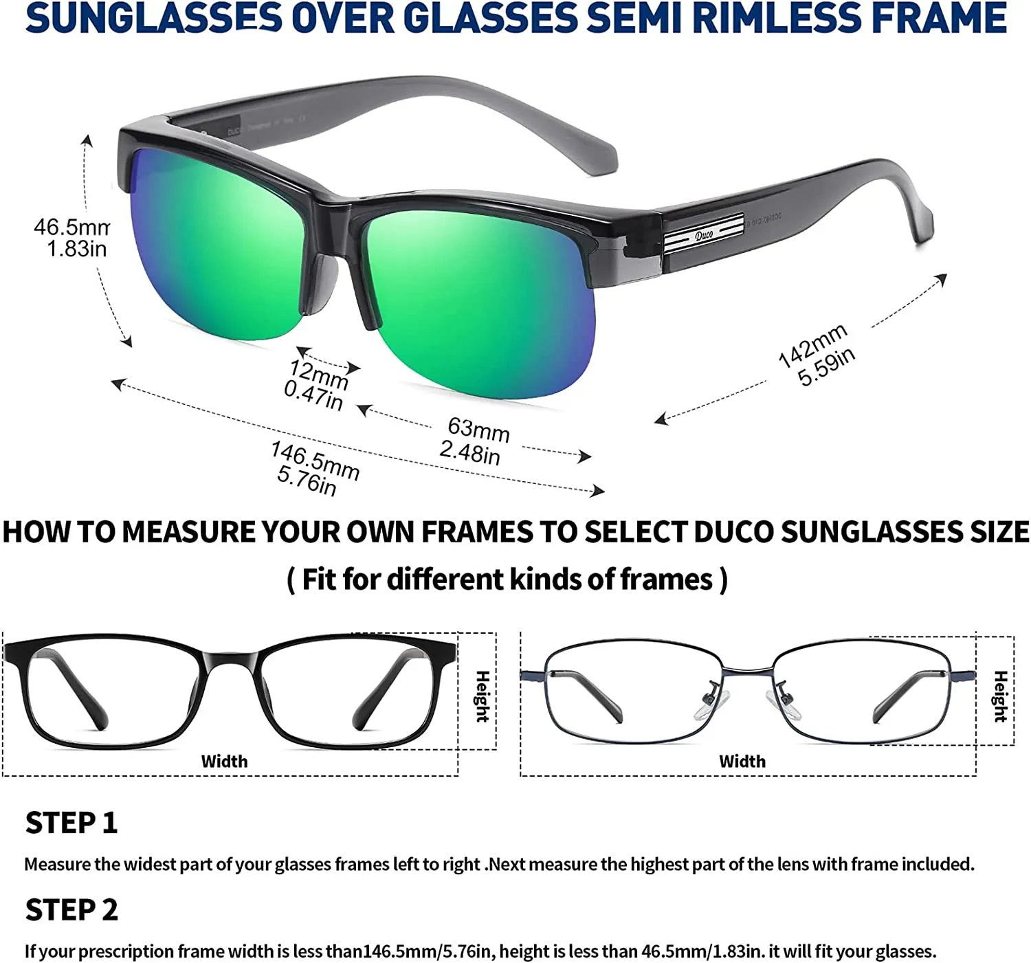 DUCO Fit Over Glasses Unisex Wraparound Glasses Polarized Sunglasses 8960