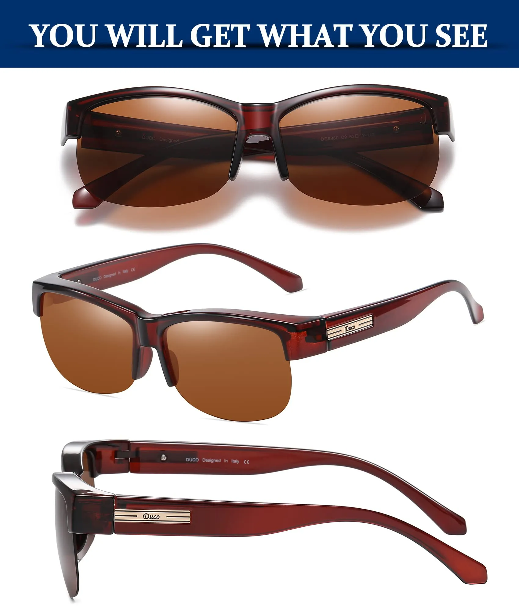DUCO Fit Over Glasses Unisex Wraparound Glasses Polarized Sunglasses 8960
