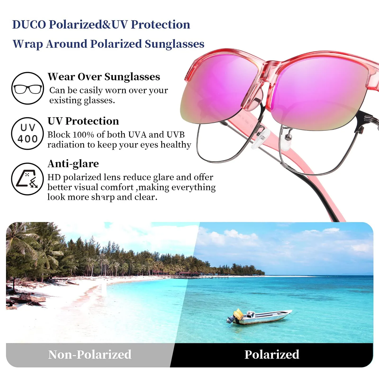 DUCO Fit Over Glasses Unisex Wraparound Glasses Polarized Sunglasses 8960