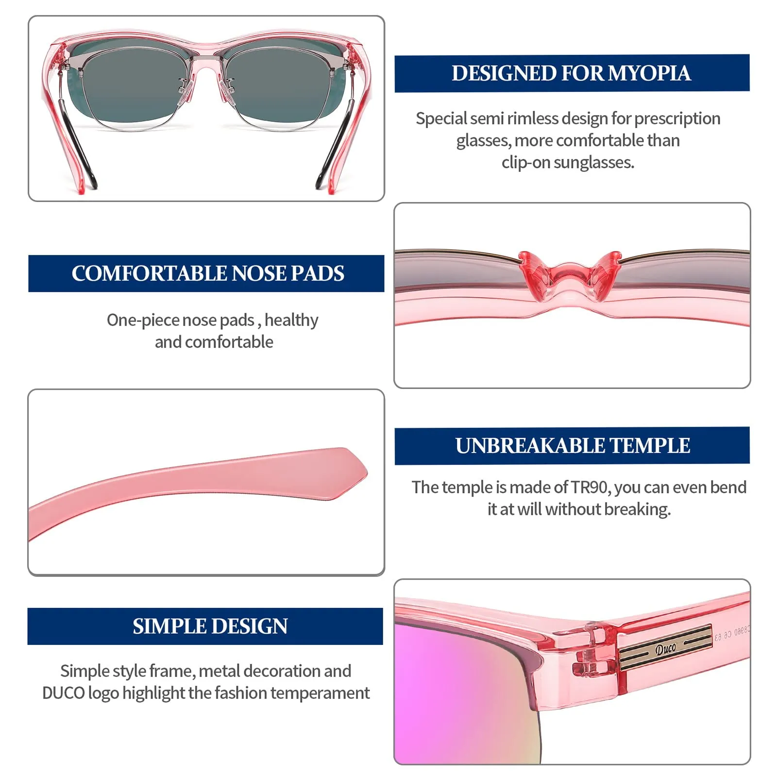 DUCO Fit Over Glasses Unisex Wraparound Glasses Polarized Sunglasses 8960