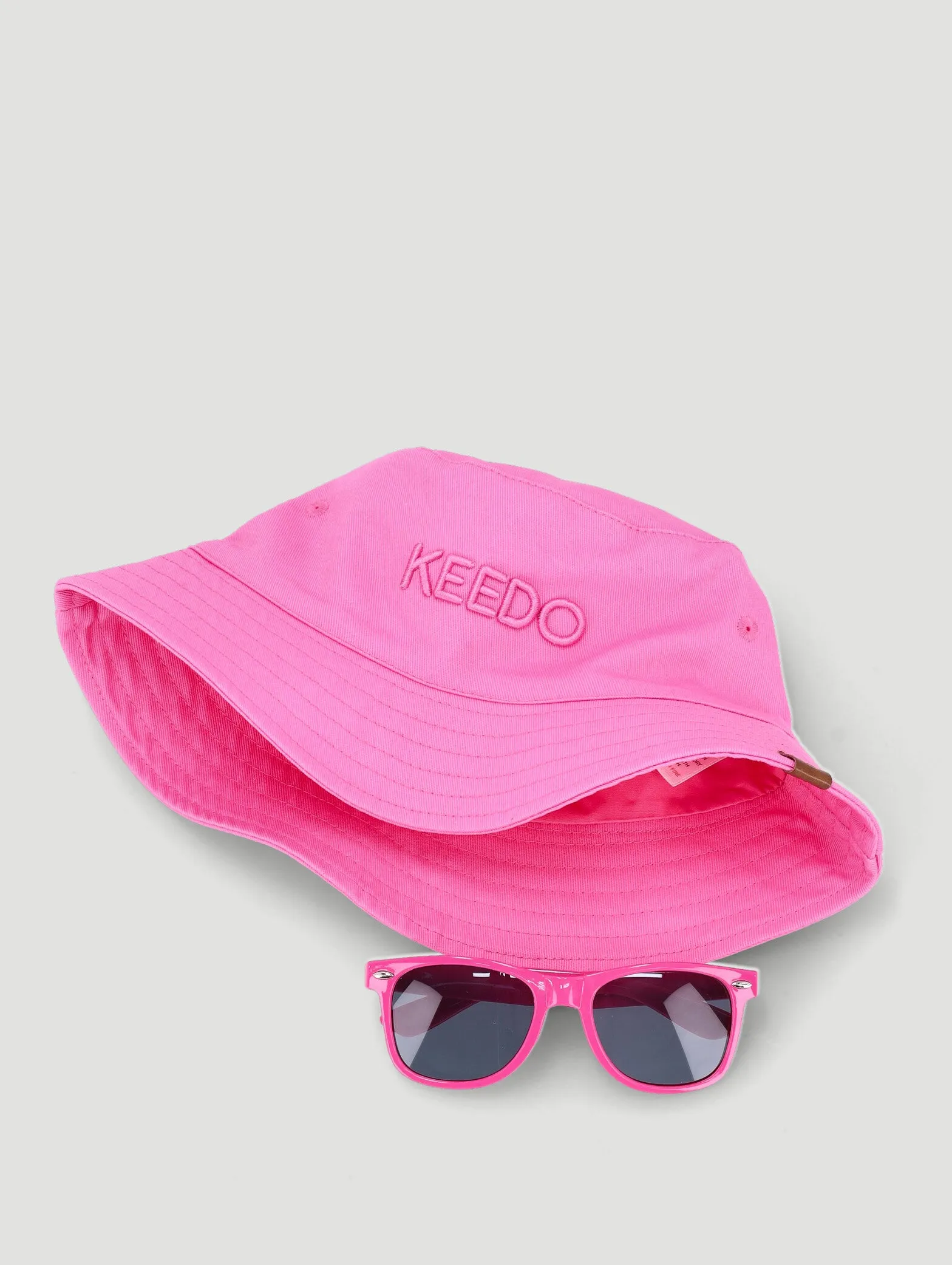 Embroidered Pink Bucket Hat & Sunglasses Set