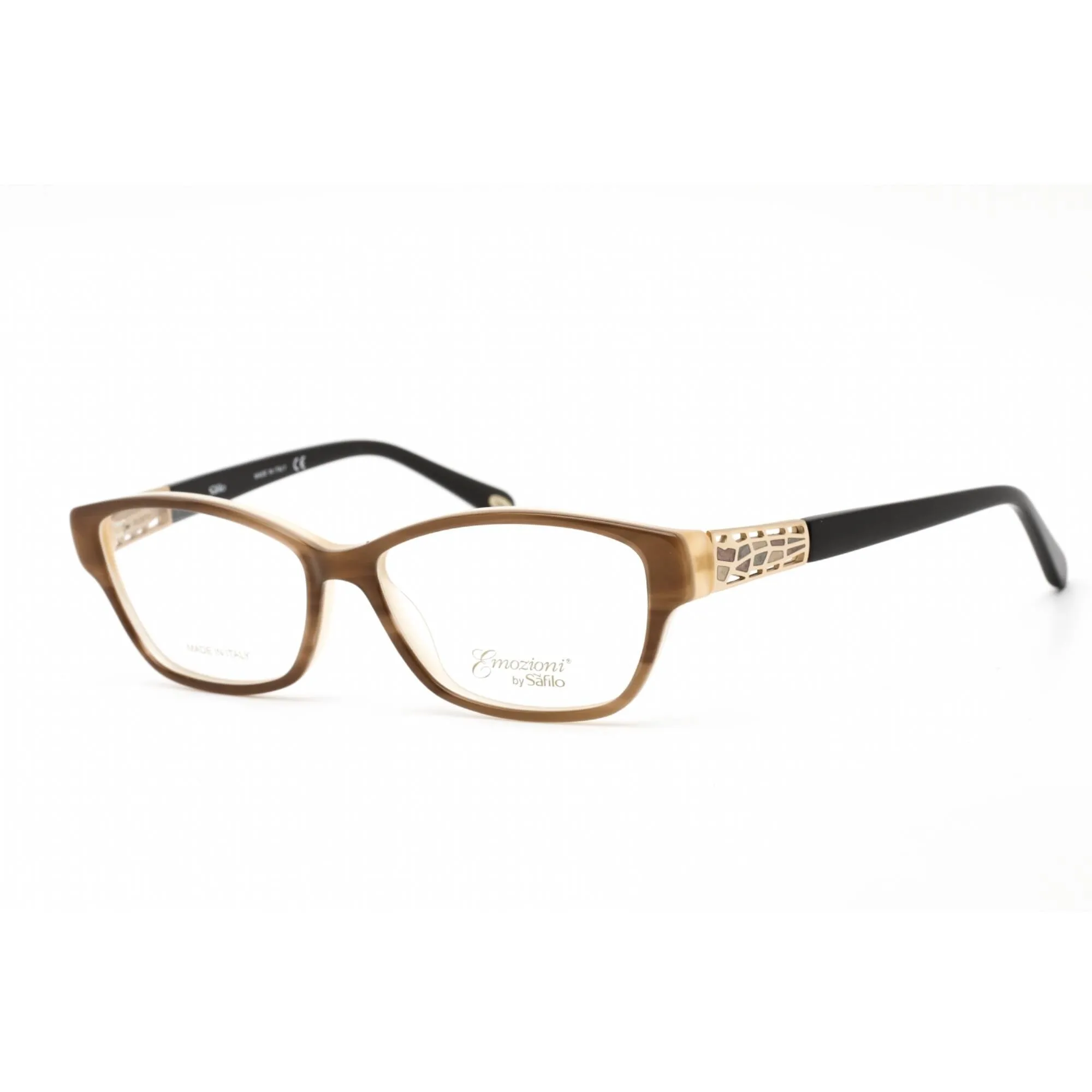 Emozioni Women's Eyeglasses - Brown Horn Cat Eye Plastic Full Rim Frame | EM 4053 EX4