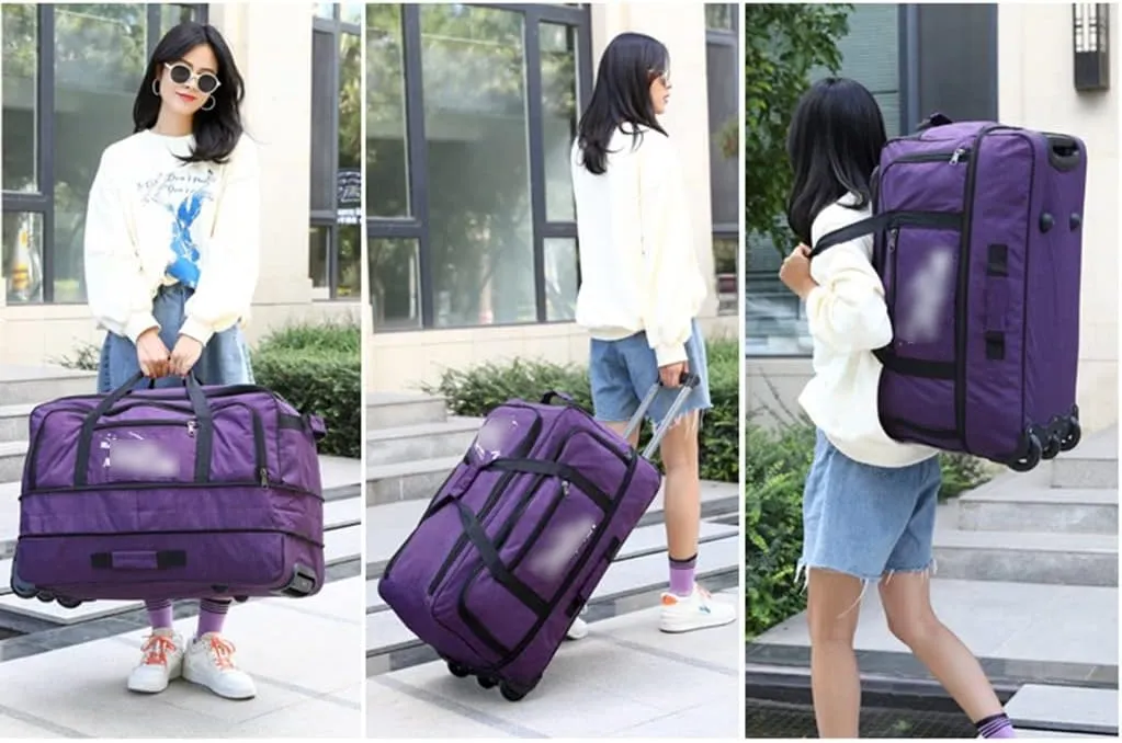 Expandable Rolling Duffle Bag with Wheels, Unisex-Adult Carry On Luggage Tote Suitcase Lightweight Travel Trolley Bag Overnight Weekender Bag for Women Men (Color : Gray, Size : Medium)