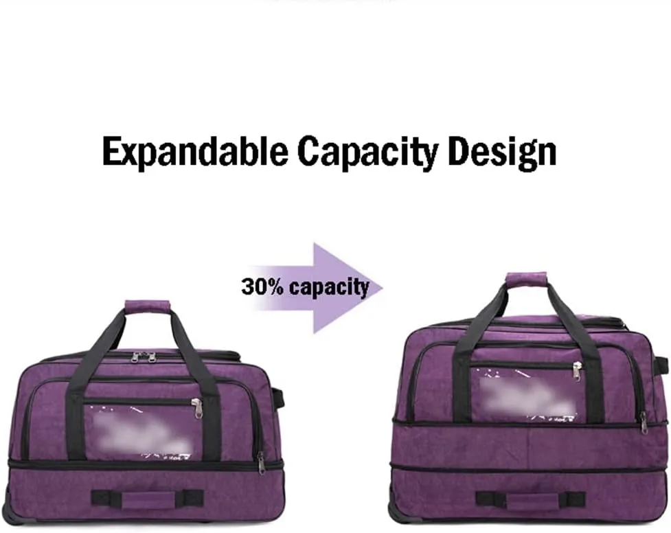 Expandable Rolling Duffle Bag with Wheels, Unisex-Adult Carry On Luggage Tote Suitcase Lightweight Travel Trolley Bag Overnight Weekender Bag for Women Men (Color : Gray, Size : Medium)
