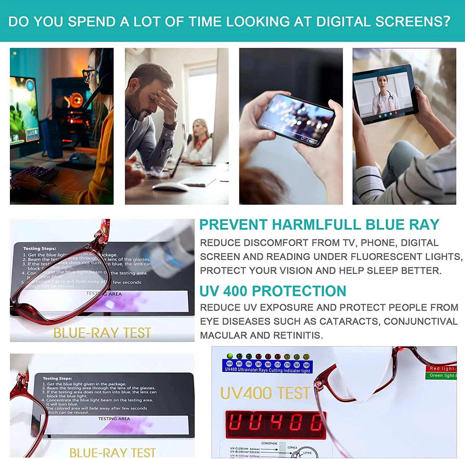 Eyeurl Blue Light Blocking Glasses for Women - 2 Pairs, Lightweight & Anti-Glare Computer Eyeglasses, Eye Strain Relief