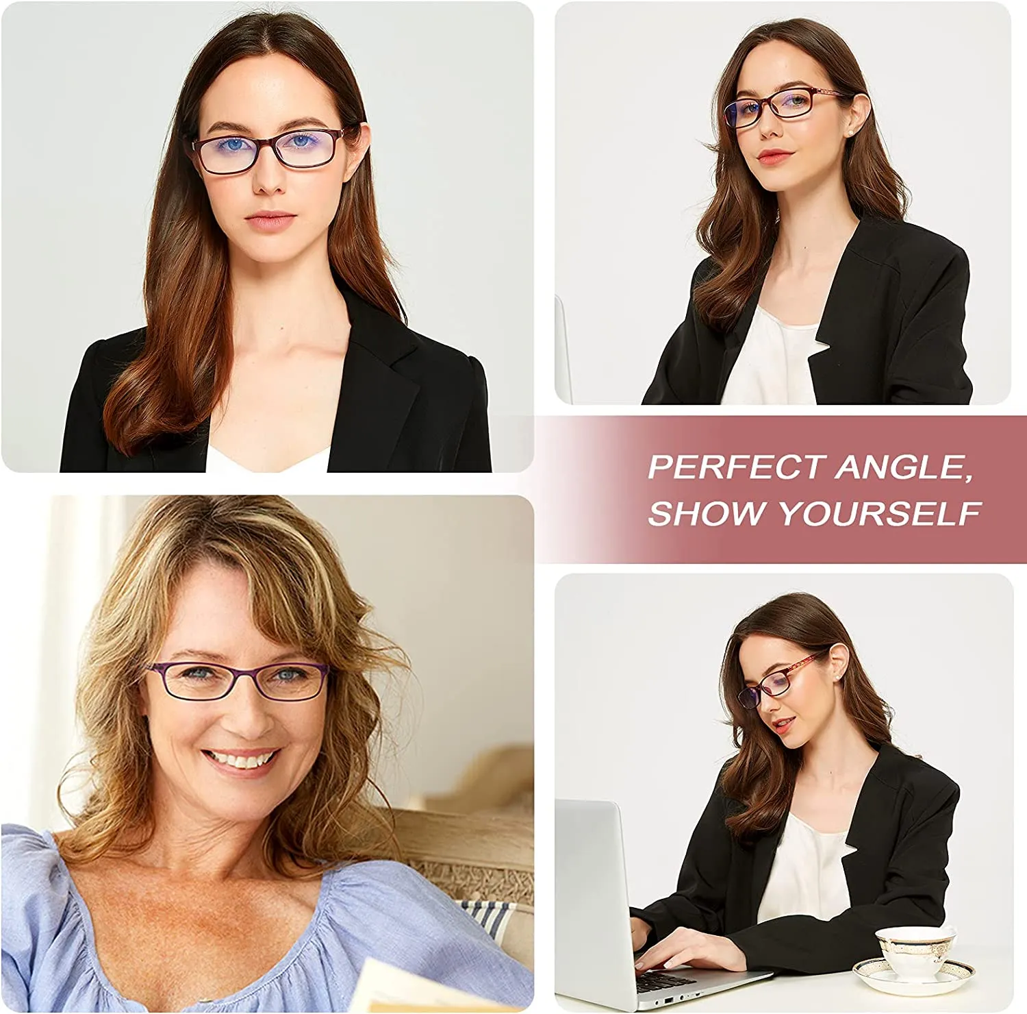 Eyeurl Blue Light Blocking Glasses for Women - 2 Pairs, Lightweight & Anti-Glare Computer Eyeglasses, Eye Strain Relief