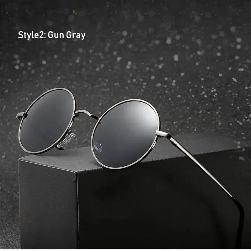 Eyewear: Retro Vintage Round Polarized Sunglasses Men Brand Designer Sun Glasses Women Alloy Metal Frame Black Lens Eyewear Driving UV400