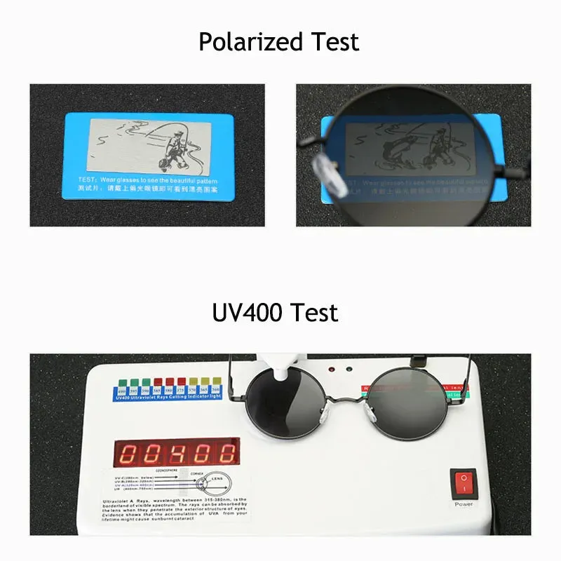 Eyewear: Retro Vintage Round Polarized Sunglasses Men Brand Designer Sun Glasses Women Alloy Metal Frame Black Lens Eyewear Driving UV400