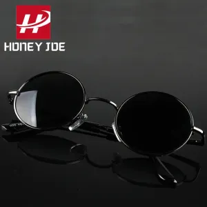 Eyewear: Retro Vintage Round Polarized Sunglasses Men Brand Designer Sun Glasses Women Alloy Metal Frame Black Lens Eyewear Driving UV400