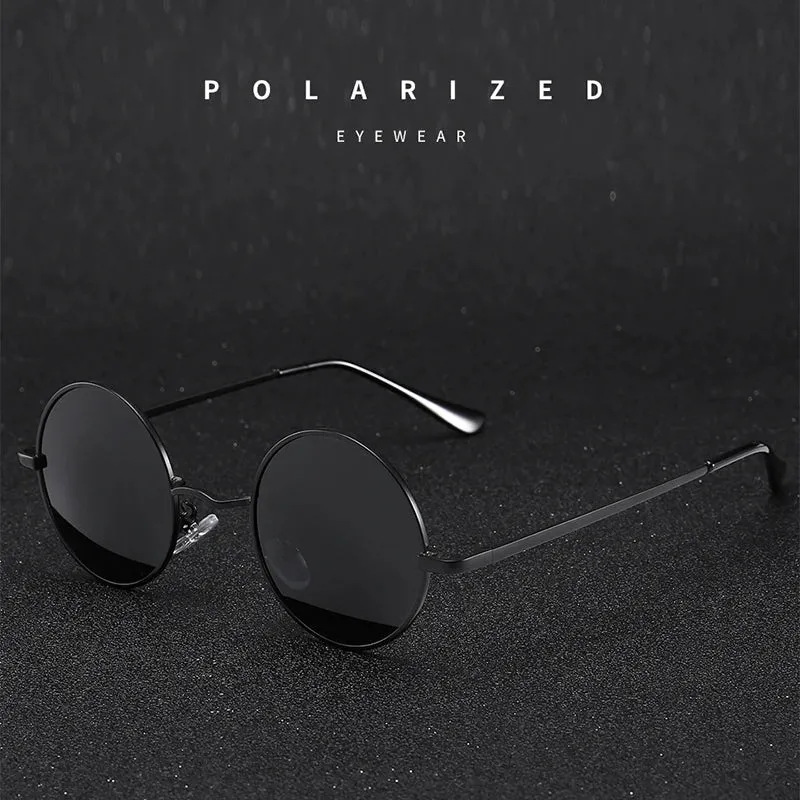 Eyewear: Retro Vintage Round Polarized Sunglasses Men Brand Designer Sun Glasses Women Alloy Metal Frame Black Lens Eyewear Driving UV400