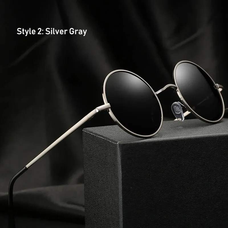 Eyewear: Retro Vintage Round Polarized Sunglasses Men Brand Designer Sun Glasses Women Alloy Metal Frame Black Lens Eyewear Driving UV400