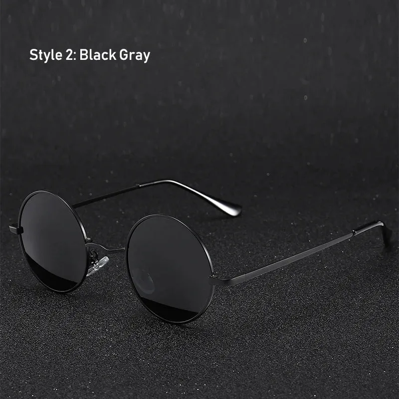 Eyewear: Retro Vintage Round Polarized Sunglasses Men Brand Designer Sun Glasses Women Alloy Metal Frame Black Lens Eyewear Driving UV400