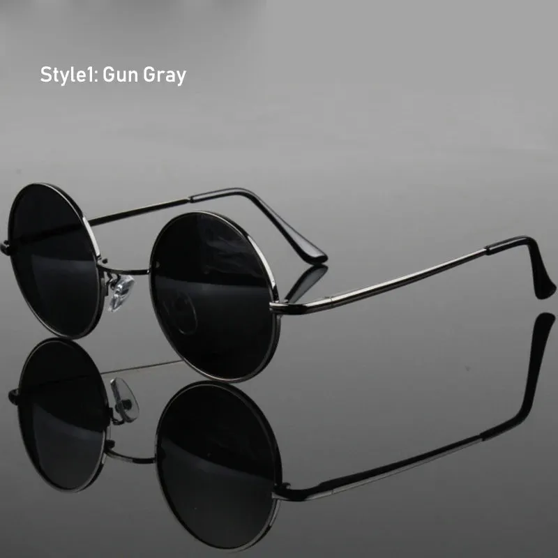 Eyewear: Retro Vintage Round Polarized Sunglasses Men Brand Designer Sun Glasses Women Alloy Metal Frame Black Lens Eyewear Driving UV400