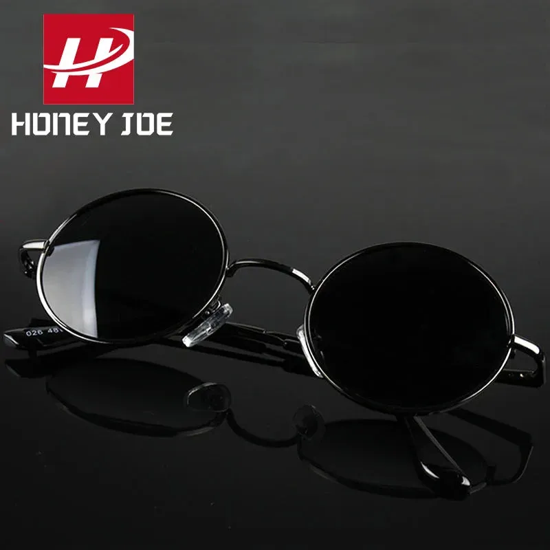 Eyewear: Retro Vintage Round Polarized Sunglasses Men Brand Designer Sun Glasses Women Alloy Metal Frame Black Lens Eyewear Driving UV400
