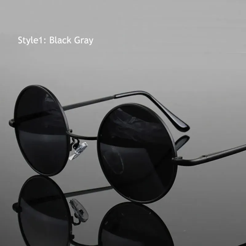Eyewear: Retro Vintage Round Polarized Sunglasses Men Brand Designer Sun Glasses Women Alloy Metal Frame Black Lens Eyewear Driving UV400