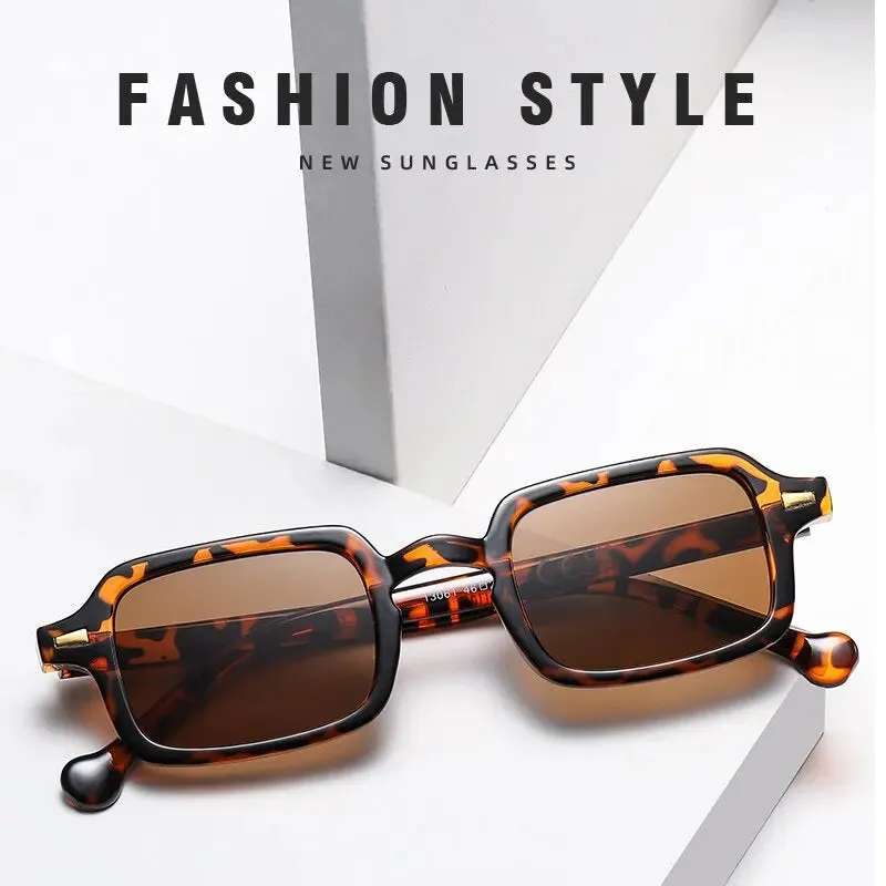 Fashion Square Sunglasses Women Retro Rivets Gradient Shades UV400 Men Leopard Blue