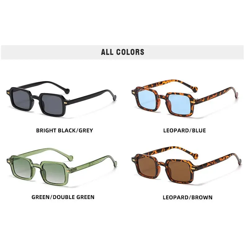Fashion Square Sunglasses Women Retro Rivets Gradient Shades UV400 Men Leopard Blue