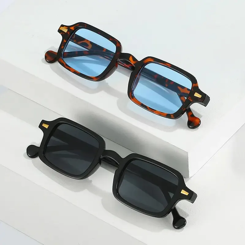 Fashion Square Sunglasses Women Retro Rivets Gradient Shades UV400 Men Leopard Blue
