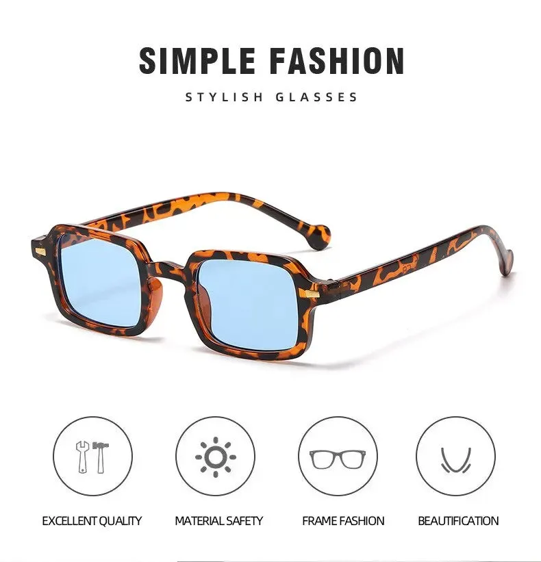 Fashion Square Sunglasses Women Retro Rivets Gradient Shades UV400 Men Leopard Blue