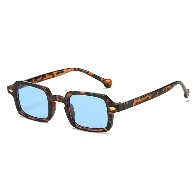 Fashion Square Sunglasses Women Retro Rivets Gradient Shades UV400 Men Leopard Blue