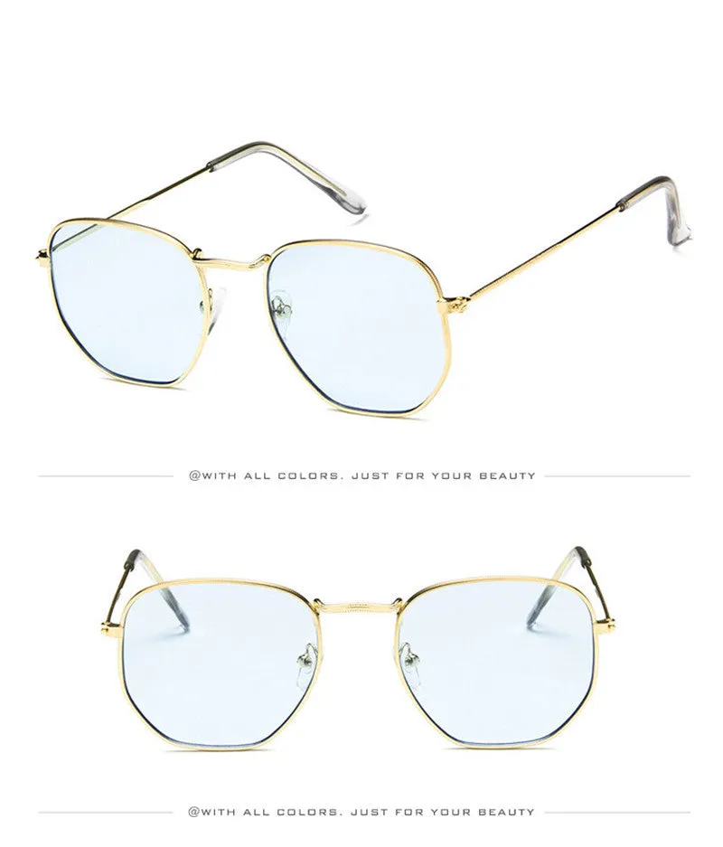 Fashion Sunglasses Women Brand Designer Small Frame Polygon Clear Lens Men Vintage Sun Glasses Hexagon Metal