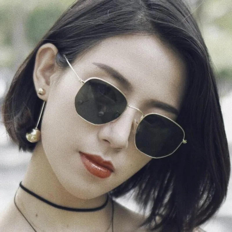 Fashion Sunglasses Women Brand Designer Small Frame Polygon Clear Lens Men Vintage Sun Glasses Hexagon Metal
