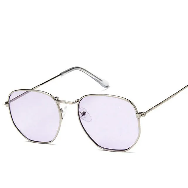 Fashion Sunglasses Women Brand Designer Small Frame Polygon Clear Lens Men Vintage Sun Glasses Hexagon Metal