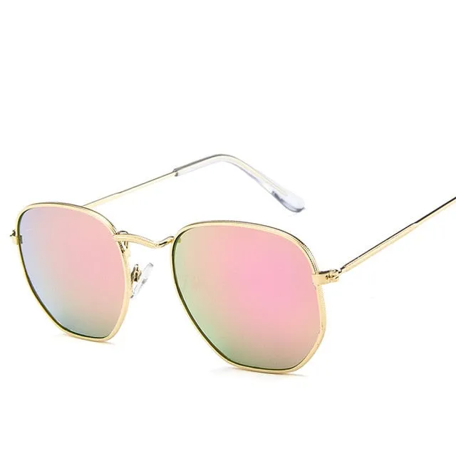 Fashion Sunglasses Women Brand Designer Small Frame Polygon Clear Lens Men Vintage Sun Glasses Hexagon Metal