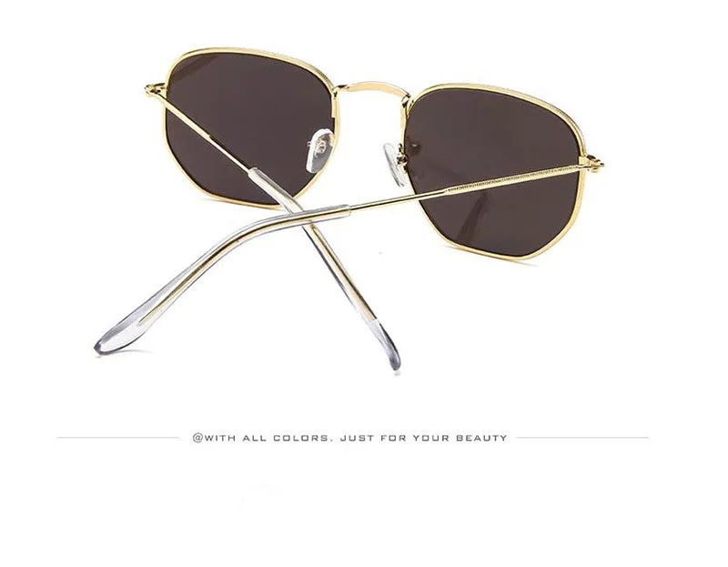 Fashion Sunglasses Women Brand Designer Small Frame Polygon Clear Lens Men Vintage Sun Glasses Hexagon Metal