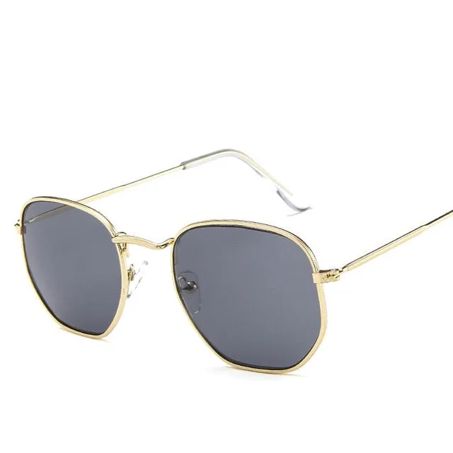 Fashion Sunglasses Women Brand Designer Small Frame Polygon Clear Lens Men Vintage Sun Glasses Hexagon Metal