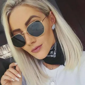 Fashion Sunglasses Women Brand Designer Small Frame Polygon Clear Lens Men Vintage Sun Glasses Hexagon Metal