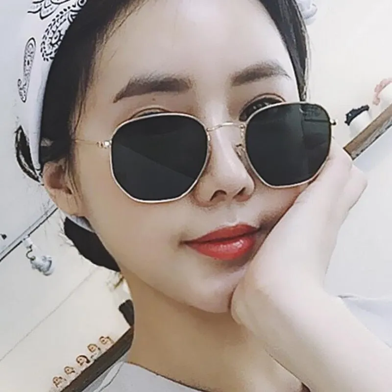 Fashion Sunglasses Women Brand Designer Small Frame Polygon Clear Lens Men Vintage Sun Glasses Hexagon Metal