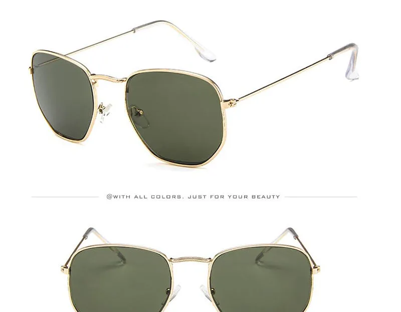 Fashion Sunglasses Women Brand Designer Small Frame Polygon Clear Lens Men Vintage Sun Glasses Hexagon Metal