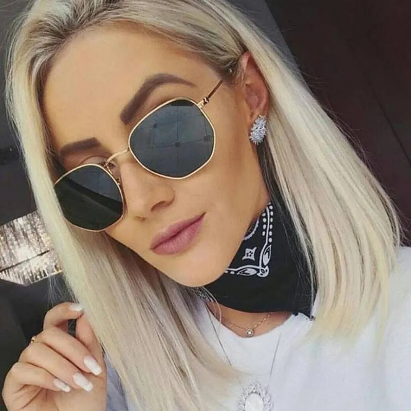 Fashion Sunglasses Women Brand Designer Small Frame Polygon Clear Lens Men Vintage Sun Glasses Hexagon Metal