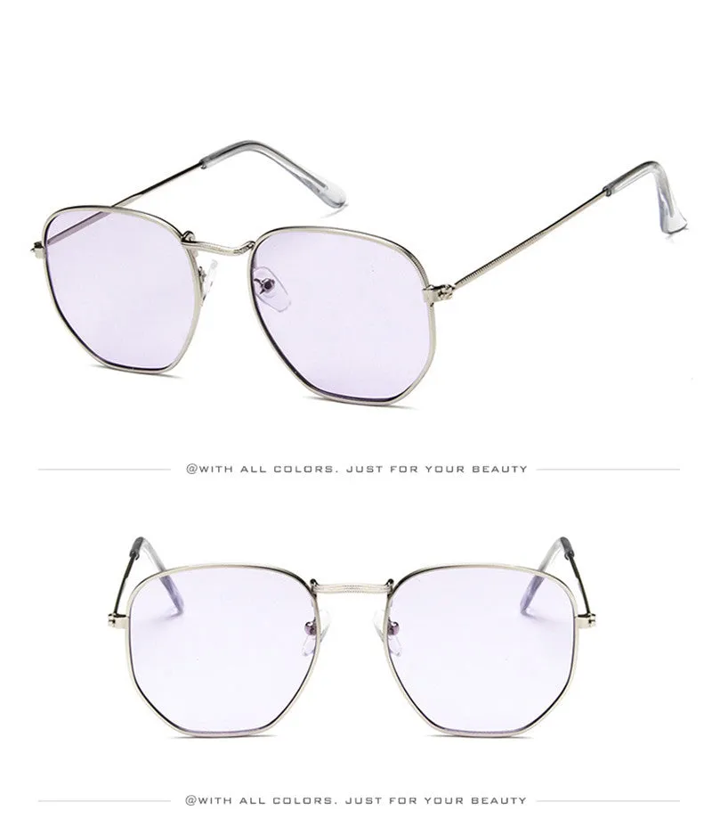 Fashion Sunglasses Women Brand Designer Small Frame Polygon Clear Lens Men Vintage Sun Glasses Hexagon Metal
