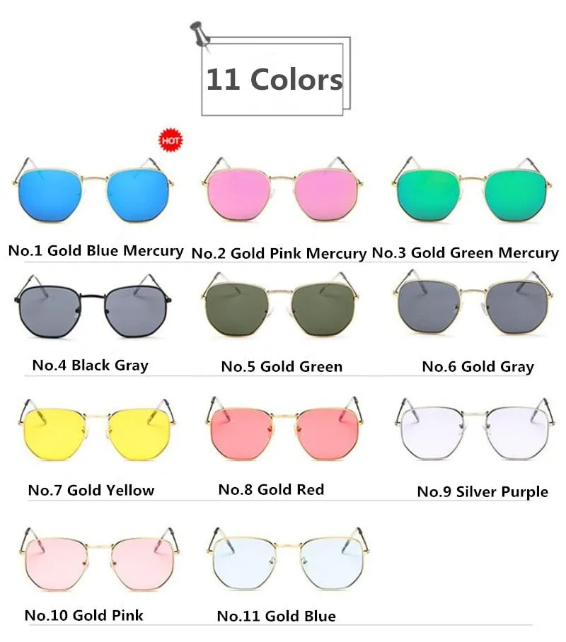 Fashion Sunglasses Women Brand Designer Small Frame Polygon Clear Lens Men Vintage Sun Glasses Hexagon Metal