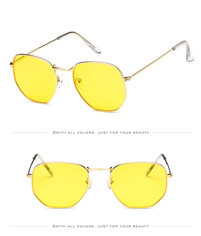 Fashion Sunglasses Women Brand Designer Small Frame Polygon Clear Lens Men Vintage Sun Glasses Hexagon Metal
