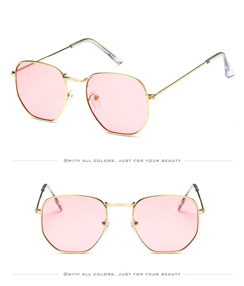 Fashion Sunglasses Women Brand Designer Small Frame Polygon Clear Lens Men Vintage Sun Glasses Hexagon Metal
