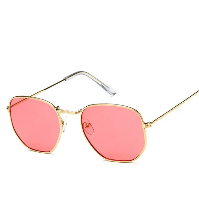 Fashion Sunglasses Women Brand Designer Small Frame Polygon Clear Lens Men Vintage Sun Glasses Hexagon Metal