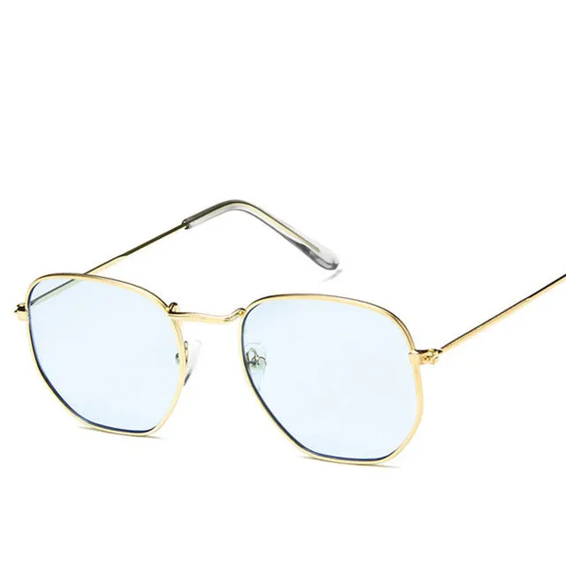 Fashion Sunglasses Women Brand Designer Small Frame Polygon Clear Lens Men Vintage Sun Glasses Hexagon Metal