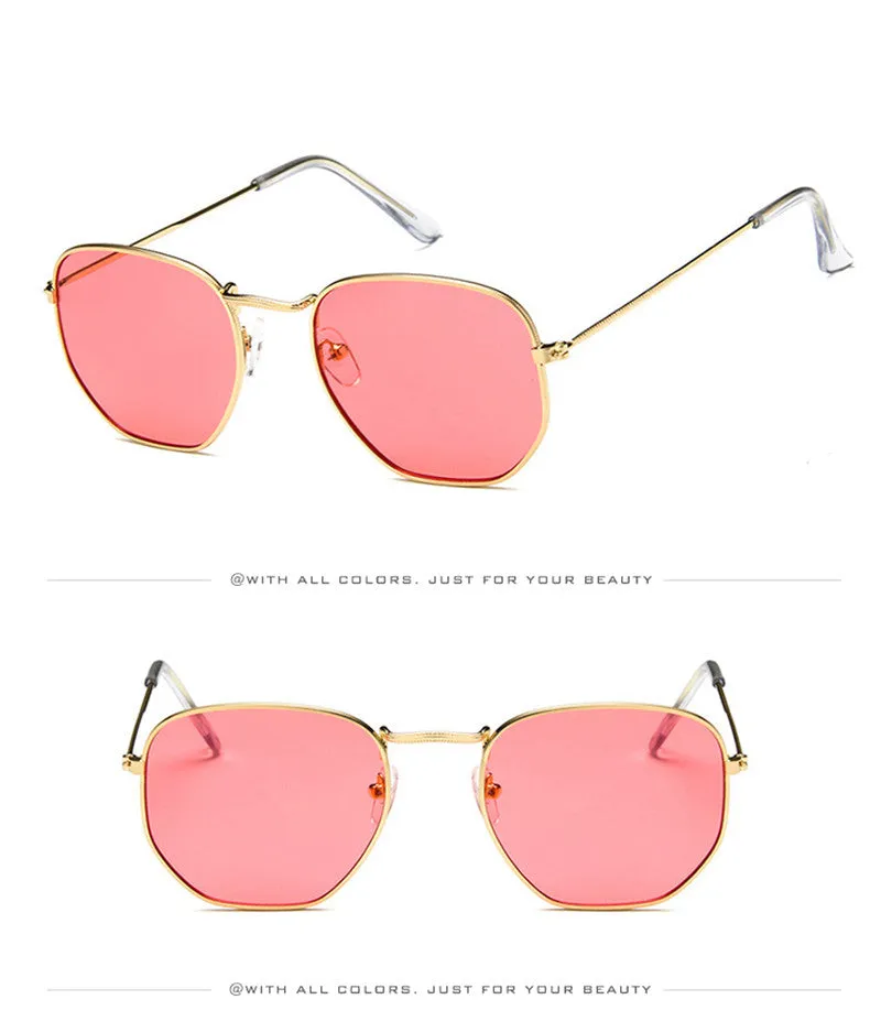 Fashion Sunglasses Women Brand Designer Small Frame Polygon Clear Lens Men Vintage Sun Glasses Hexagon Metal