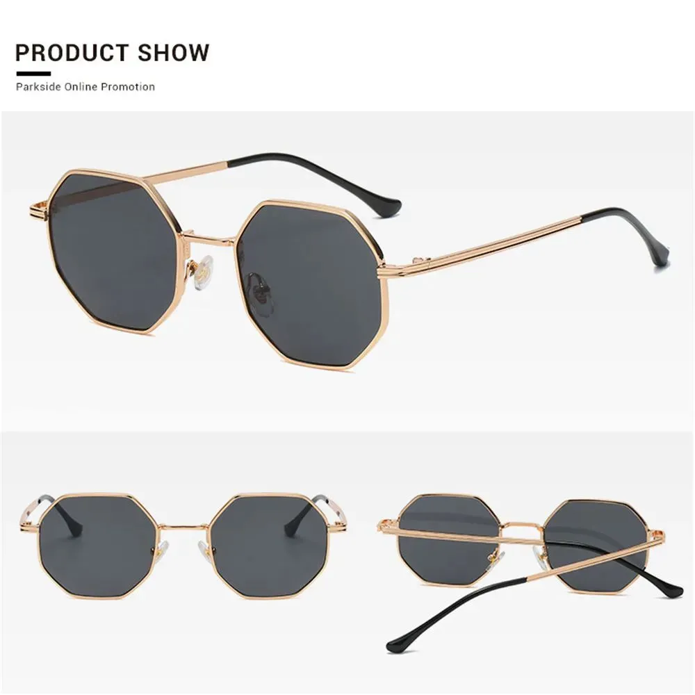 Fashion Vintage Square Metal Sunglasses Small Frame Polygon Sun Glasses UV Protection for Men/Women Outdoor Driving Eyewear