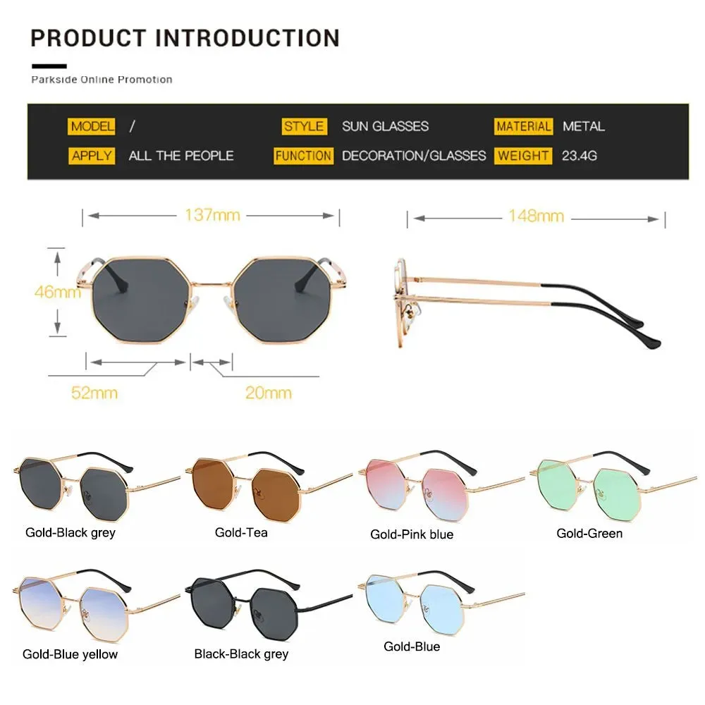 Fashion Vintage Square Metal Sunglasses Small Frame Polygon Sun Glasses UV Protection for Men/Women Outdoor Driving Eyewear