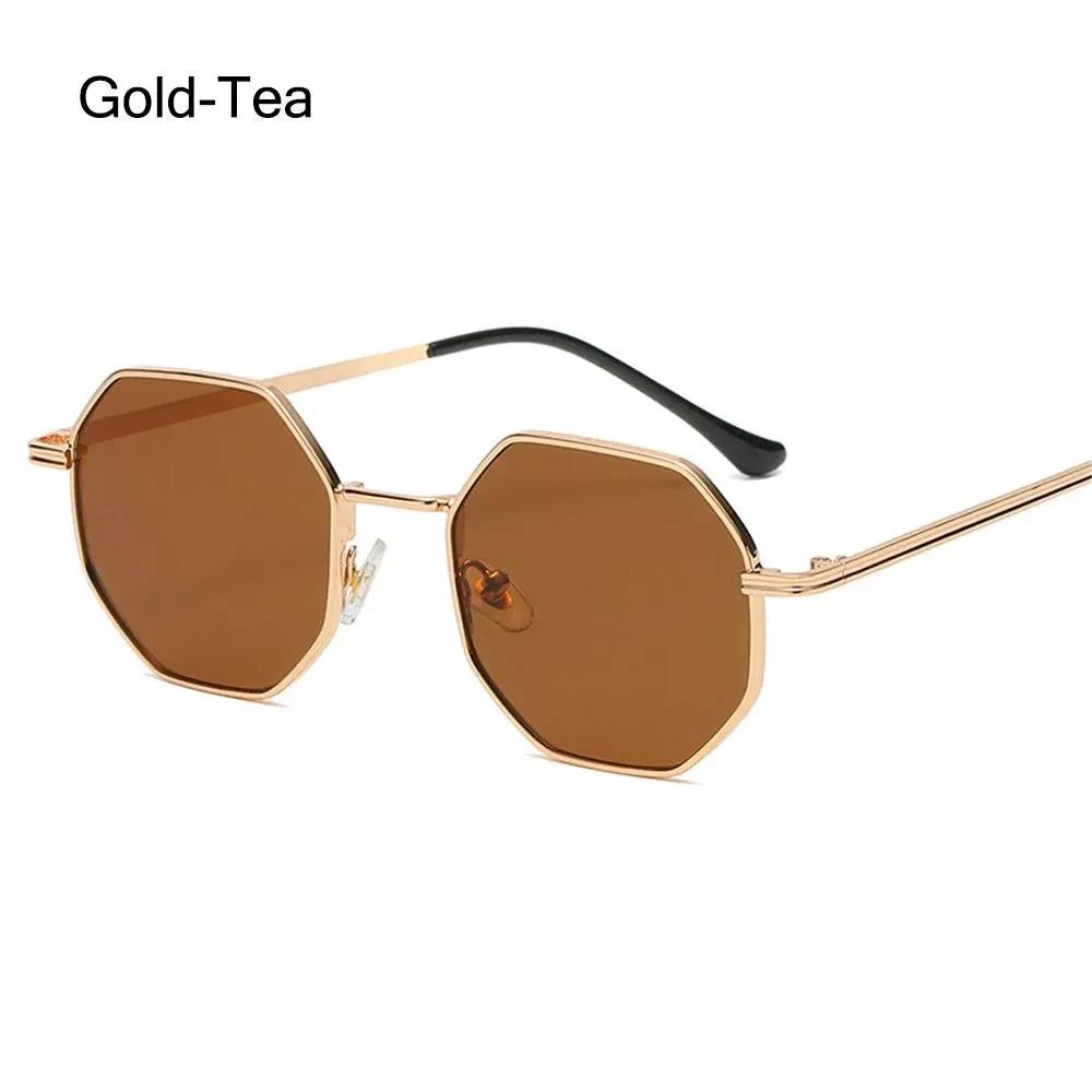 Fashion Vintage Square Metal Sunglasses Small Frame Polygon Sun Glasses UV Protection for Men/Women Outdoor Driving Eyewear