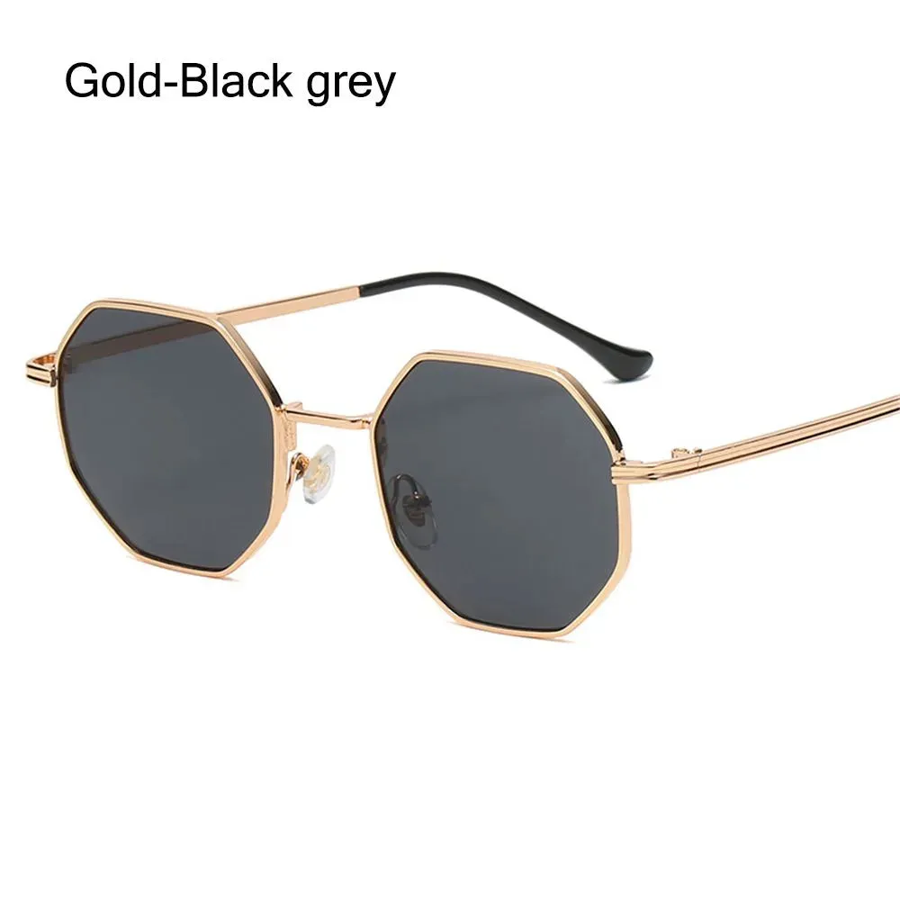 Fashion Vintage Square Metal Sunglasses Small Frame Polygon Sun Glasses UV Protection for Men/Women Outdoor Driving Eyewear