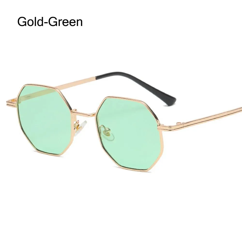 Fashion Vintage Square Metal Sunglasses Small Frame Polygon Sun Glasses UV Protection for Men/Women Outdoor Driving Eyewear