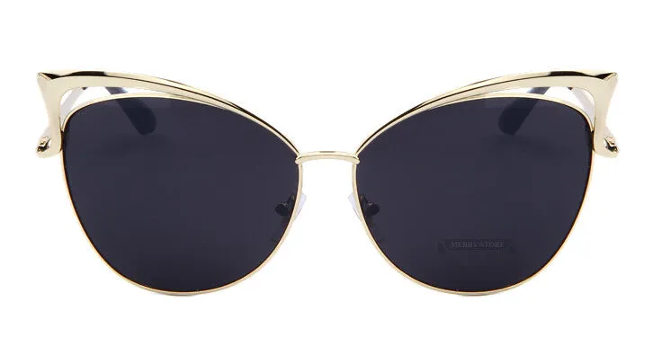 Fashion Women Brand Design Cat Eye Sunglasses Alloy Frame Women Luxury Cat Eye Sun Glasses