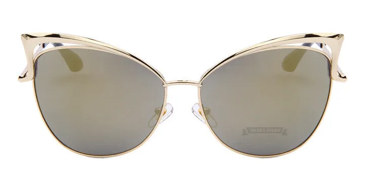 Fashion Women Brand Design Cat Eye Sunglasses Alloy Frame Women Luxury Cat Eye Sun Glasses